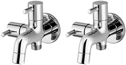 DRIZZLE Brass Flora 2 In 1 Two Way Bib Cock/Bathroom Taps/Quarter Turn Tap/Foam Flow Tap (Silver, Chrome Finish, 2-Pieces)