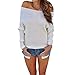 Produktbild Oberteile Damen Sexy Sonnena Rundhals Schulterfrei Party Top Bluse Frauen Slim Fit Langarm T-Shirt Casual Schöne Gestrickt Oberteile Elegante Freizeit Stricke Tanktops