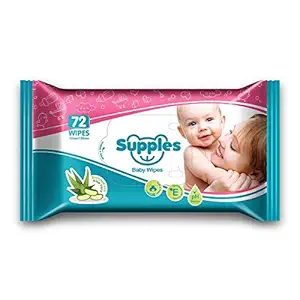 Supples Baby Wet Wipes with Aloe Vera and Vitamin E, 72 Pieces, White