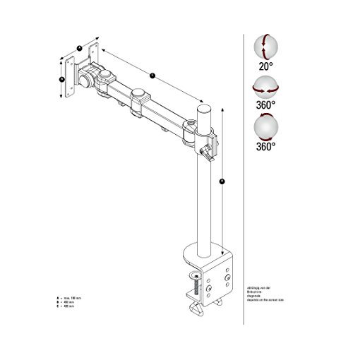Hama Monitorhalterung 360° (ergonomisch, stufenlos, höhenverstellbar, 3 Gelenke, neigbar, schwenkbar 360 Grad, Monitor bis zu 10kg, VESA 75×75, 100×100) Tischhalterung schwarz - 8