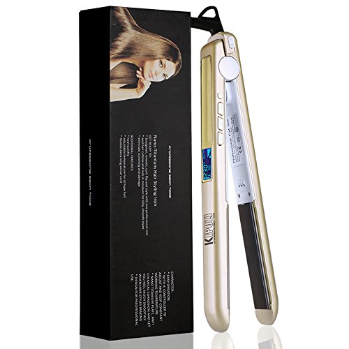 KIPOZI Pro Hair Straighteners 230 Digital LCD Titanium Flat Iron Anti Frizz Hair Styler Dual Voltage,Instant Heat Up (Gold)
