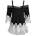 Produktbild Damen Bluse Yesmile Frauen Kaltes Schulter Sweatshirt mit langen Ärmeln Pullover Tops Schulterfrei Bluse Shirt Damen Cold Shoulder Locker Träger Top Oberteil Off Shoulder mit Spitze Bluse Sommer Shirt (Schwarz-C, S)