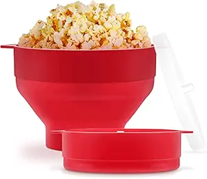 Shuban Microwave Silicone Popcorn Popper/Maker-Hot Air Collapsible Bowl-Dishwasher Safe-Bowl With Lid and Handle-Great Christmas Gift for Home, Party, Night Watch Movie-Red