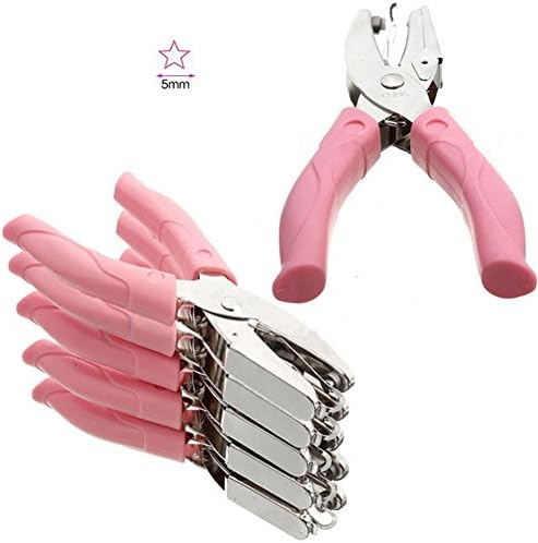 1-Hole Craft Paper Punch Metal Handheld DIY Puncher Hand Tools Five Style Shape Holes 1Pcs (Star, Pink)
