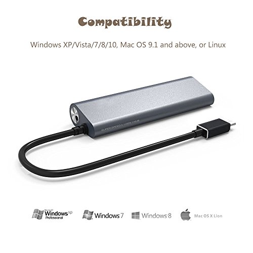 Top-Longer Aluminium USB Type C auf 4 Ports USB 3.0 für USB Type-C Geräte inklusive des neuen MacBooks, ChromeBooks Pixel und weiteren (Gray) - 5