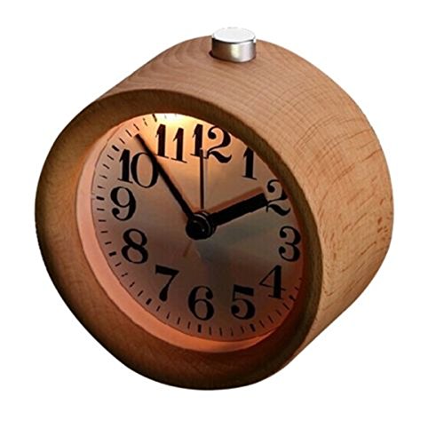 KING DO WAY Mute Kreativ Holz Wecker Handgemachte Tischuhr Snooze Funktion tickt Sanft Wecker Clock mit Nachtlicht ticken Digitale schlummer Runde hintergrundbeleuchtung Umweltfreundlich Uhr - 4
