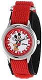 Disney by Ewatchfactory Kinder Mickey Mouse Quarz-Uhr mit weißem Zifferblatt Time Teacher Display und rot Nylon Gurt w000247