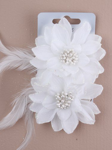 Card of 2 white glitter hair flowers