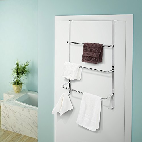 Aquamarin Tür-Handtuchhalter 3 Stangen und 2 Haken Handtuchstange Handtuchhaken Handtücher verchromt - 6