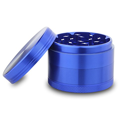 DCOU Tabakschleifer aus Aluminium Zigarettentabak, Gewürze, Kräuter Mahler mit Pollenfänger 4 Schichten Mahlwerk – Ø55mm H48mm Blau - 4