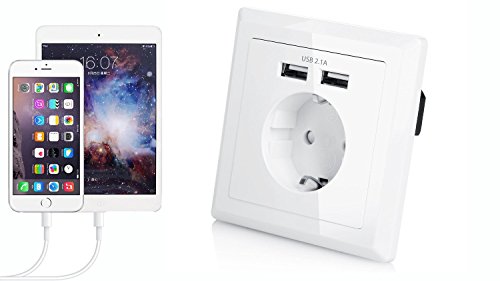 Shoot USB Presa Schuko con 2Â X USB 230Â V 220Â V Bianco, il carico di tutti i dispositivi iPod iPhone iPad Smartphone MP3Â passent in Standart unterputz Incasso