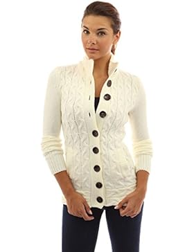 PattyBoutik Damen Stehkragen Strickjacke mit Zopfmuster und Knöpfen