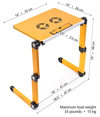Lavolta Verstellbarer Laptoptisch fürs Bett (zusammenklappbar, mit 2 Kühlern) – yellow - 6