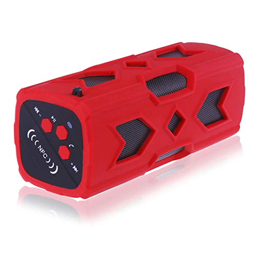 Preisvergleich Produktbild JINRU Bluetooth Lautsprecher Wasserdichte Tragbare Lautsprecher, Verbesserte Bass, Staubdicht, Stoßfest, Eingebautes Mikrofon, NFC-Unterstützung, 8 Stunden Spielen, Für Party, Pool, Camping,Red