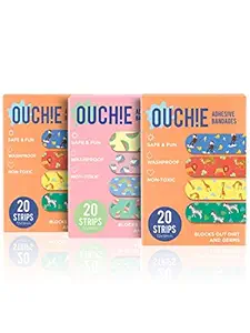 Aya Papaya Ouchie Non-Toxic Printed Bandages Triple Combo (3 X 20= 60 Pack )- (2 X Orange & 1 X Pink)