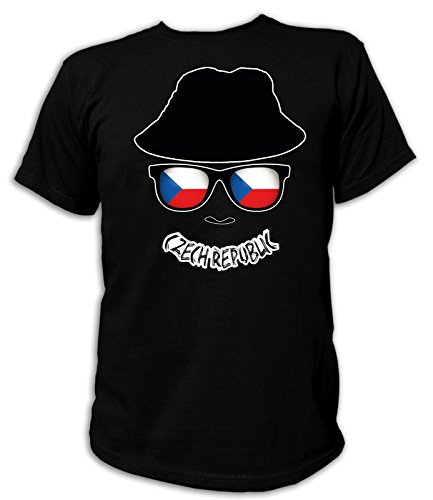 Artdiktat Herren T-Shirt – EM 2016 Flag Glasses – Czech Republic Größe XL, schwarz