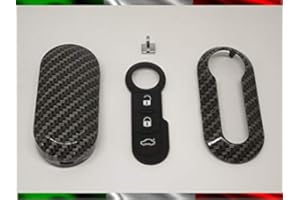 CAR PASSION TOPBEST Cover Ciave Guscio + Tasti Gomma + Gancio Portachiavi Compatibile con Fiat 500 Punto Evo Panda 500L Compatibile con Lancia Y Ypsilon Musa Delta Scocca Carbon Look Effetto Carbonio