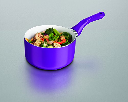 bratmaxx 09742 Stielkasserolle, Keramikbeschichtung, backofengeeignet, Topf mit Thermoboden, Induktion, fettarm kochen, aluminium, 16 cm, lila - 2