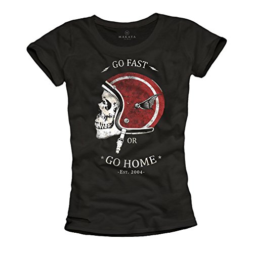GO FAST OR GO HOME - Camisetas de mujer casco moto con calavera - Negras M