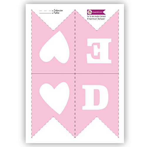 PDF Wimpelkette zum selbst Drucken & Basteln / Schriftzug: „Danke“ Girlande zur Hochzeit rosa mit weißem Schriftzug - 3