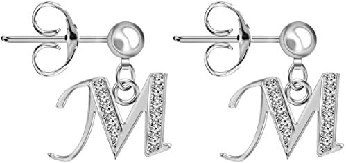 Sterling Silver 925 Initials stud earrings with CZ crystal - Fashion Jewelry - Letters A to Z