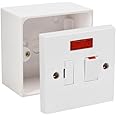 Fused Spur Side Flex 13Amps White Electrical Connection Unit - Optional Neon Indicator, Single 25/35/45mm Pattress Back Box Surface Mounted 1 Gang (Switched Fused Spur with Neon, SET with 45mm Box)