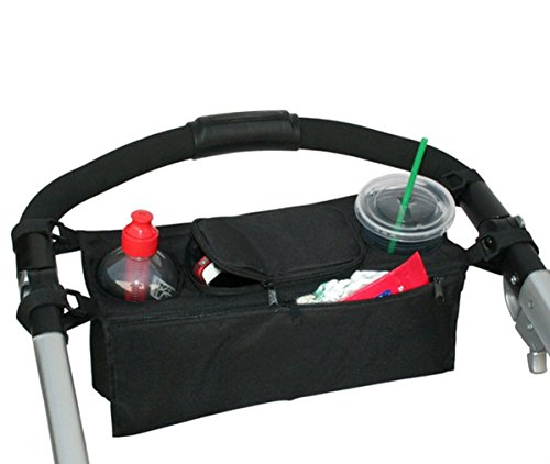 ashdown Baby Stroller Organiser Bag Cup Holder Pushchair Accessories Organiser Food Snack Storage Bag,Black