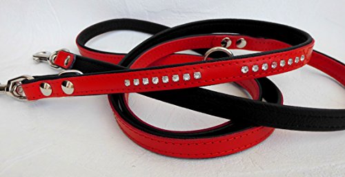 Preisvergleich Produktbild HUNDELEINE, Leine + Strass Zirkonia, Echt LEDER *220cm / 16mm, ROT, 3xVerstellbar (1-3-12.02)