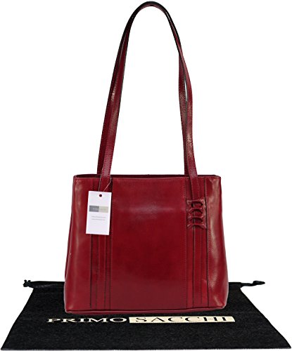 Genuine Italian Leather, Shiny Red Semi Structured Long Handled Handbag or Shoulder Bag. Includes a Protective Dust Bag.