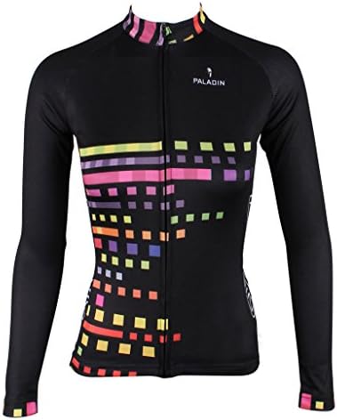 Cycling Jersey, KMFEEL Multicolored Lattice Zipper Closure Women Long Sleeve shirts XXL