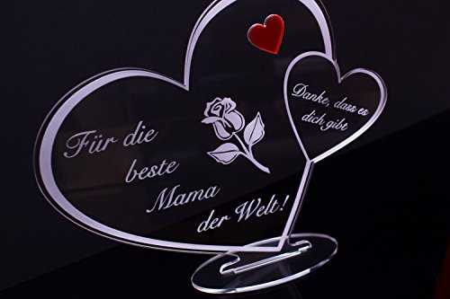 Acryl Schild in Herz Form zum Muttertag mit Lasergravur, Geschenk, 205 mm x 170 mm - 5