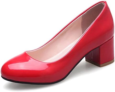 KingRover Women's Round Closed Toe Chunky Block Mid Heel Court Shoes