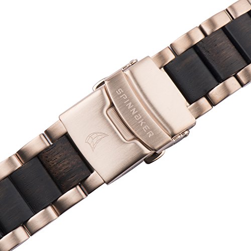 Spinnaker Vessel Men's Quartz Watch with Wood Bezel and White Dial Chronograph Display on Solid Stainless Steel and Sandalwood Bracelet SP-5027-33