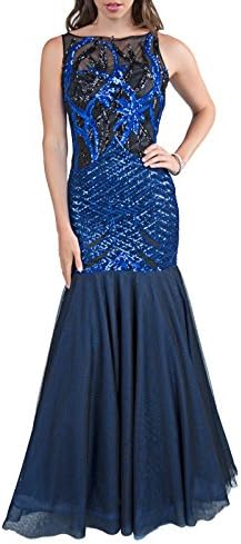 Paradise Fishtail Long Blue Sequin Evening Dress