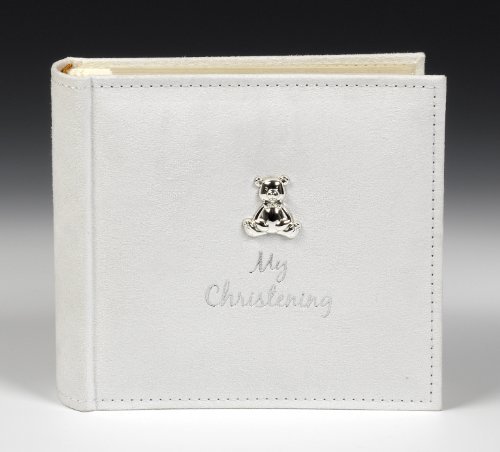 White Suede 'My Christening' Album with Silver Teddy Motif