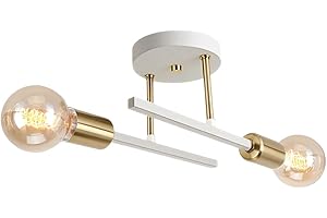 WOTTES Lustre Plafonnier Industriel Rétro Suspensions éclairage Moderne 2 Lumières Suspendue Intérieur Metal Luminaire Lustres Lampe de Plafond Vintage E27 pour Salon Chambre Cuisine (1Pcs Blanc)