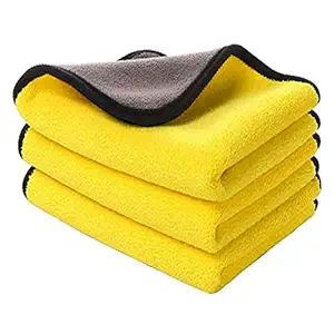 MAX Microfiber Cloth for Car Cleaning (800 GSM, Pack of 3, Size: 30 x 40 cm) Double Sided, Extra Thick Plush Towel for Car Detailing, Cleaning, Washing and Polishing, Color: Yellow/Grey