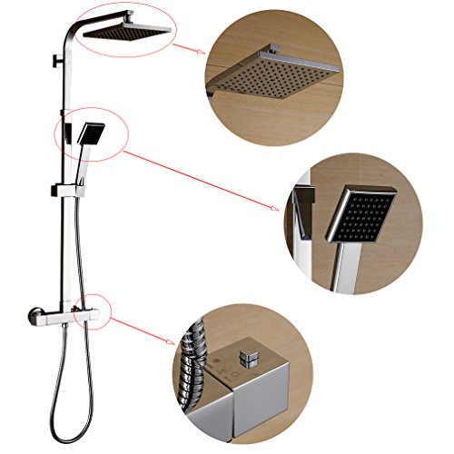 Auralum® Duschset mit Thermostat und Höhenverstellbar ca. 82 bis 122cm Kopfbrause 20x20cm Inkl. Handbrause + Kopfbrause - 3