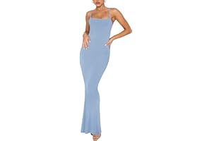 REORIA Damen Sexy Lounge Slip Langes Kleid Elegantes Hochzeitsgast ärmelloses rückenfreies Geripptes figurbetontes Maxikleid