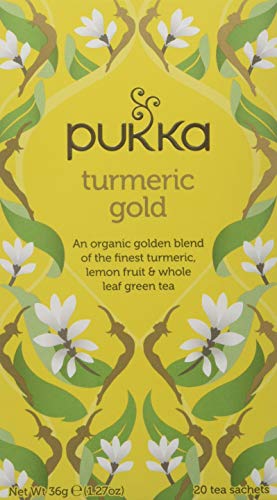 Pukka Turmeric Gold Herbal Tea Bags - Organic Turmeric, Lemon Fruit and Whole Leaf Green Tea (Pack of 4)