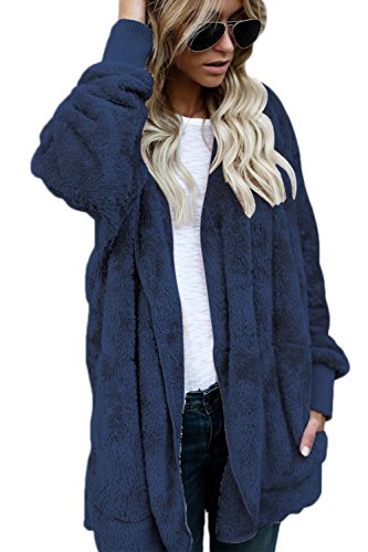 Manteau Femme Hiver Hoodie Veste Polaire Blouson Fourrure Gilet Chaud Jacket Cardigan à Manches Longues Tops Hauts Blue XXL