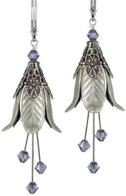 NoMonet Hand Painted Flower Fairy Earrings - Warlock's Mistress in Silver and Purple