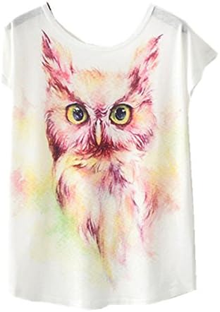 YICHUN Women Girls Thin Tops Short Leisure T-Shirt Tees Cami Casual Wear Blouse Tunic Beach Shirt (M, Owl 13#)