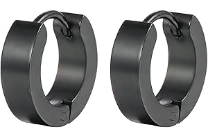 Paire de petit homme unisexe femmes en acier inoxydable noir à charnières huggies boucles d'oreille mode bijouterie 1.5cm diamètre par Fat-catz-copy-catz