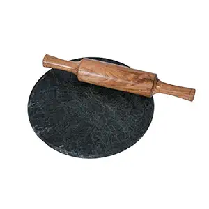 Lalai Decor Indian Green Marble Roti Maker with Wooden Belan/Green Marble Chakla 10 Inch Diameter with Belan (Green Marble Chakla With Belan)