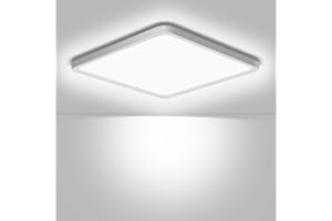 Ouyulong Plafon Led Techo Cuadrado 24W, Plafon Led Techo Cocina 5000K, 2600LM, 23CM,IP44 Impermeable Lampara Baño Techo,Luz de Techo Para Dormitorio Balcón Pasillo Comedor Oficina