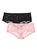 Eine Amazon-Marke Iris & Lilly Hipster Damen aus durchsichtiger Spitze, verschiedene Farben, 2er-Pack, Mehrfarbig (Pink/Black), Gr. Medium