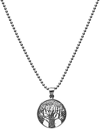 Tree of Life Necklace Sterling Silver for Men - 2mm Beaded Ball Chain of Length 50cm