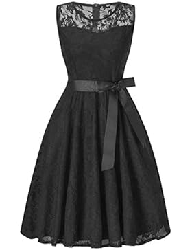 HENCY Damen Spitzen Rockabilly Kleid Festlich Partykleid Cocktailkleid Brautjungfern Kleid Rundhals Ärmellos