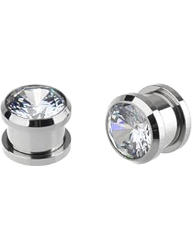 Ipink Punk, Paar, 8g, 12 mm, Edelstahl, Kubik-Zirkonia Schraube, Tunnel-Ohr-Stretcher, Plugs, Piercing, Gauge